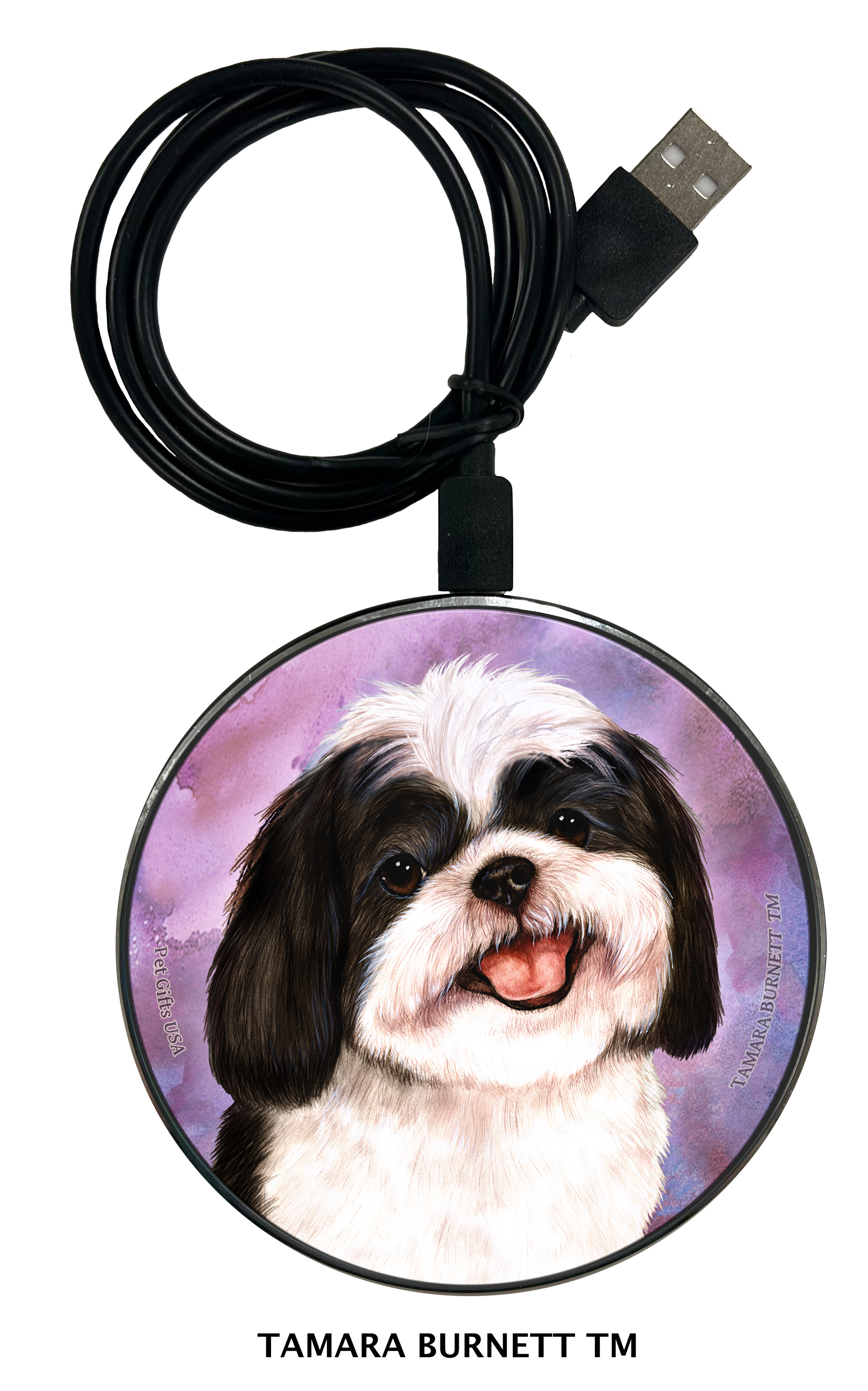An image of product 30012 - Shih Tzu Black and White - Zoomies Phone Charger